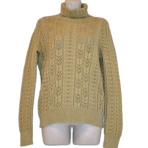 LRL Ralph Lauren Women Sweater Gold Cashmere Cable Knit Glitter Holiday sz M